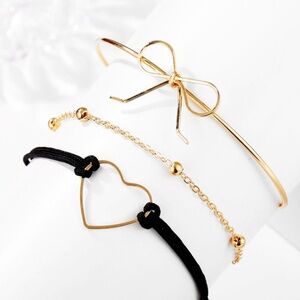 *ALVENA* 3-Pc Gold Bow Knot x Heart Bracelet Set